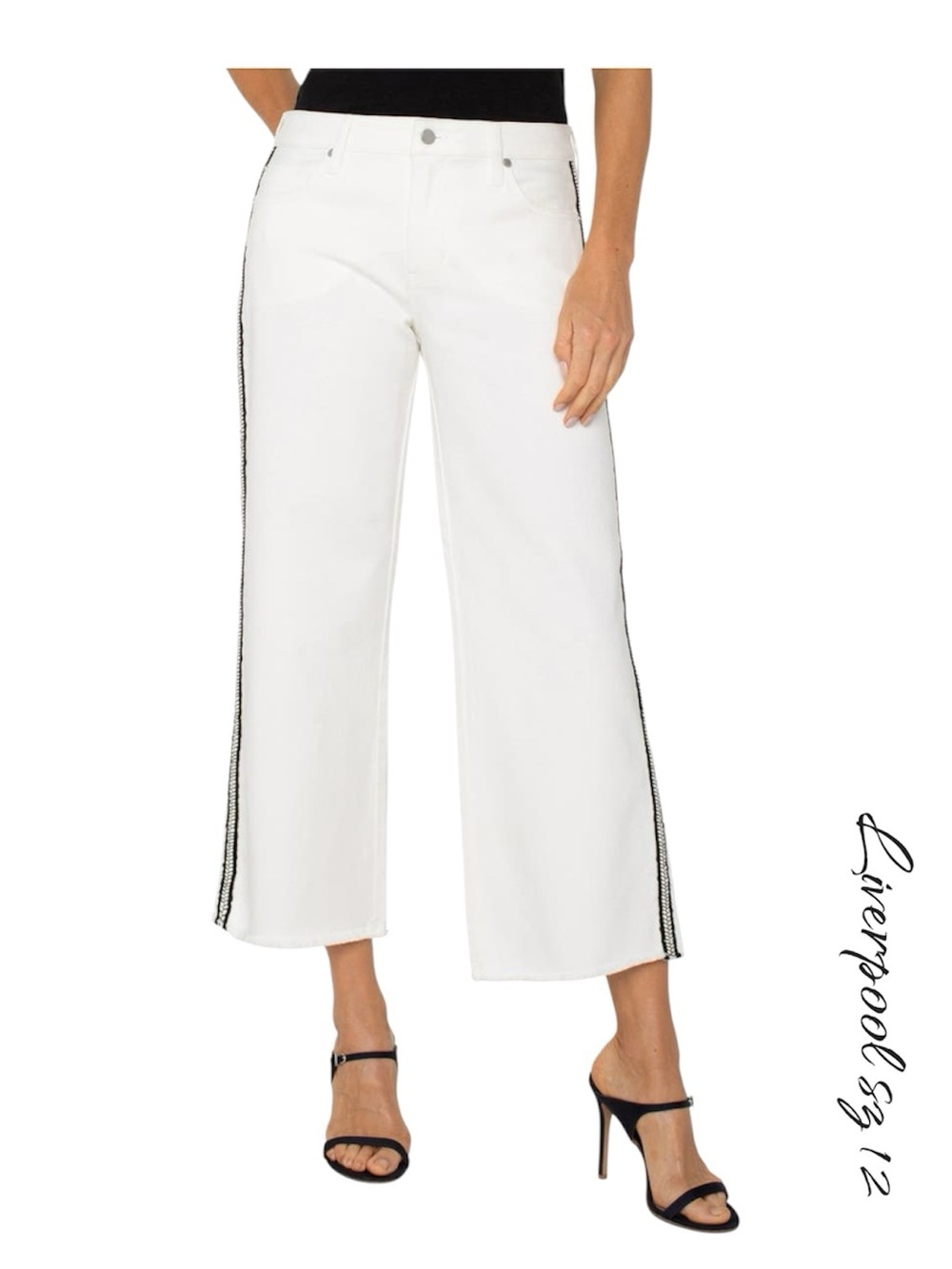 Liverpool White Wide-Leg Cropped Jeans Black Side Stripe Size 12